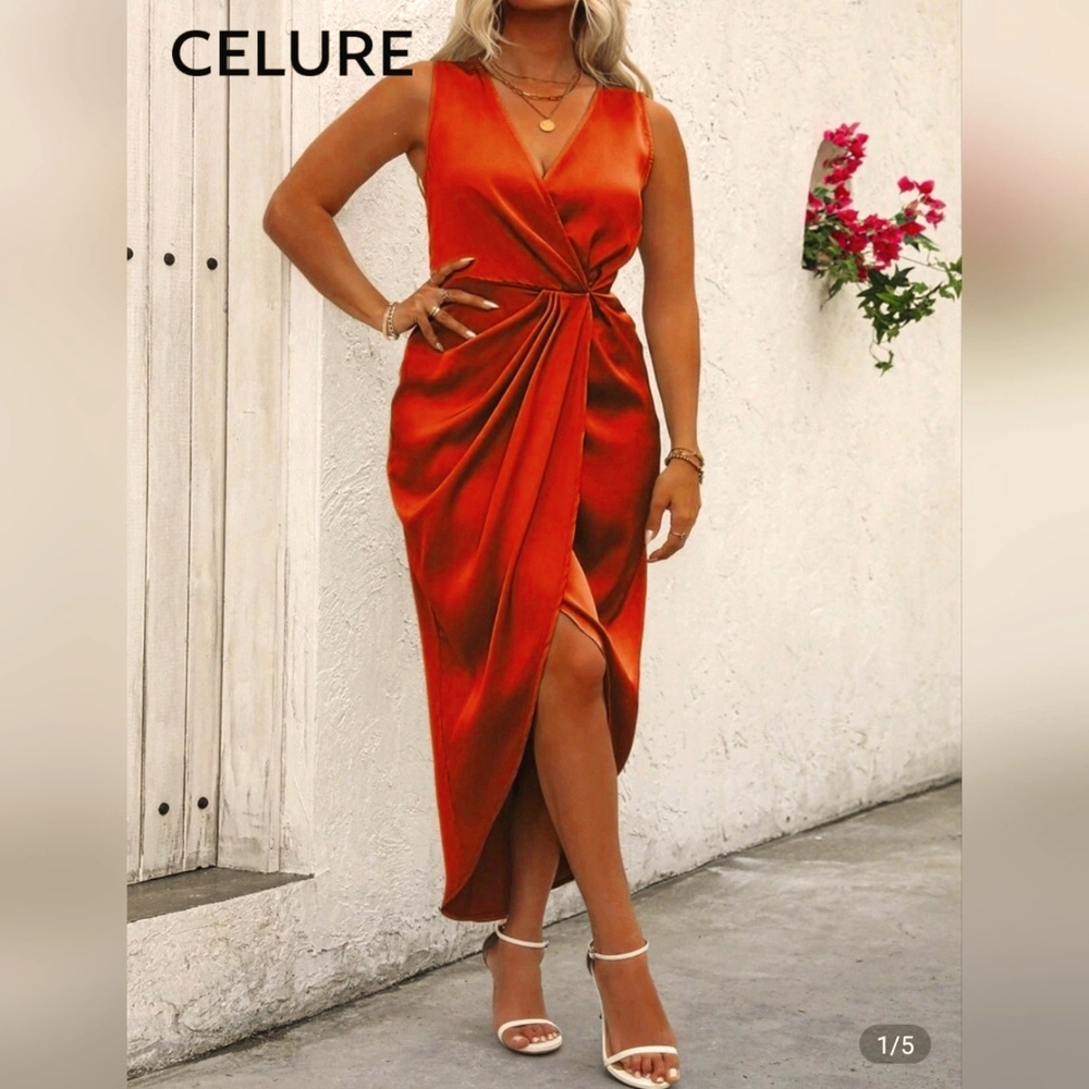 🧡Rust Orange Satin Dress🧡